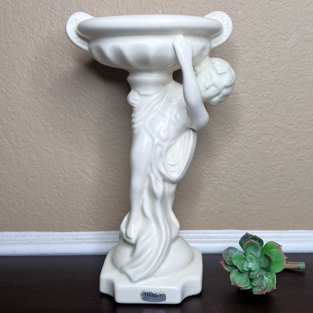 Vintage 1960's Haeger Sculptural Putto Vase 12" – Neoclassical White Pedestal